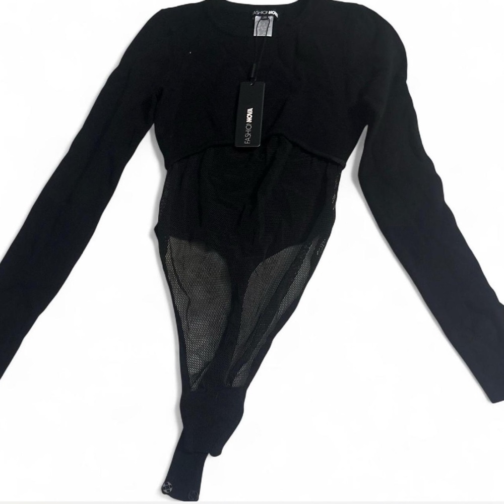 Fashion Nova Black Mesh Bodysuit